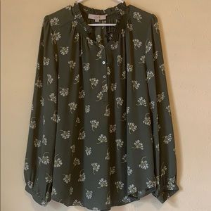 Beautiful floral patterned olive green top